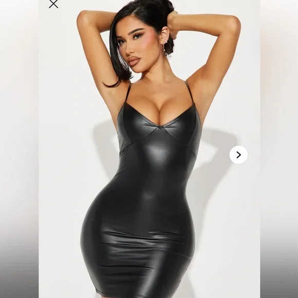 NWT Fashion Nova Natalie faux leather mini dress spaghetti straps bodycon dress - Picture 2 of 5